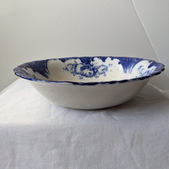 Antique Upper Hanley England Dahlia Flow Blue Floral Round Vegetable Bowl - Picture 7 of 16